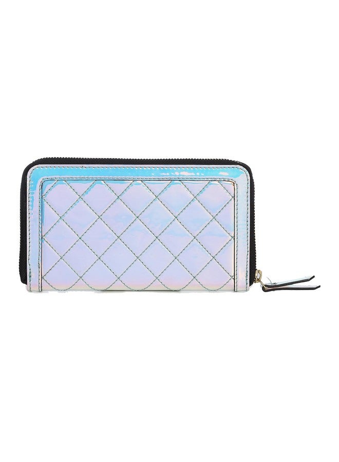 Label RITU KUMAR Metallic Silver Quilted Utility Purse - Image 2