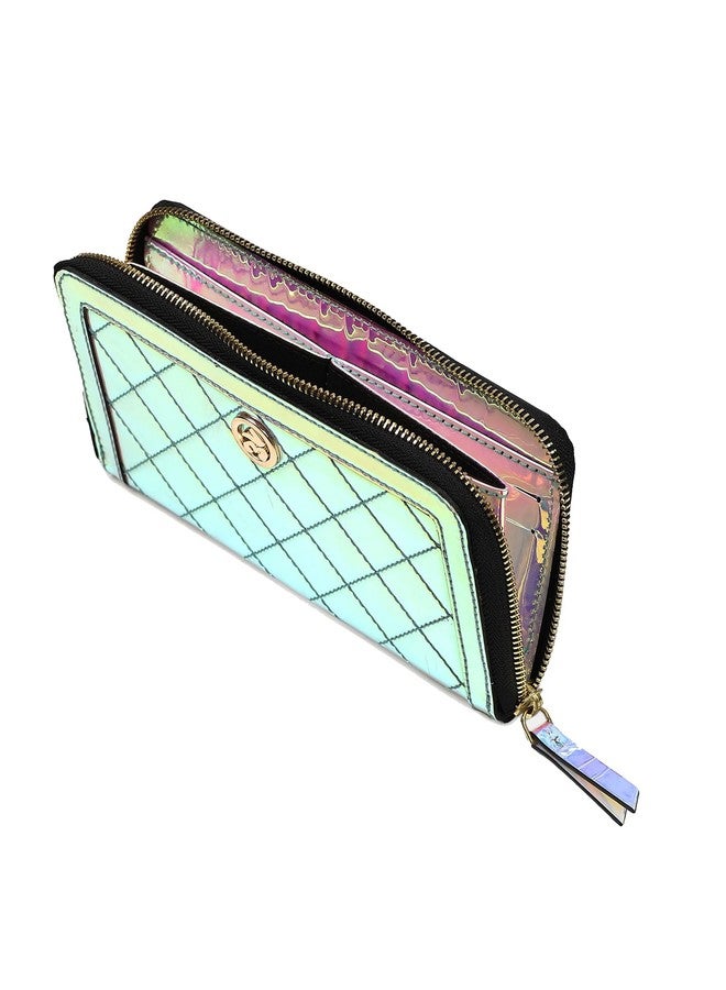 Label RITU KUMAR Metallic Silver Quilted Utility Purse - Image 3