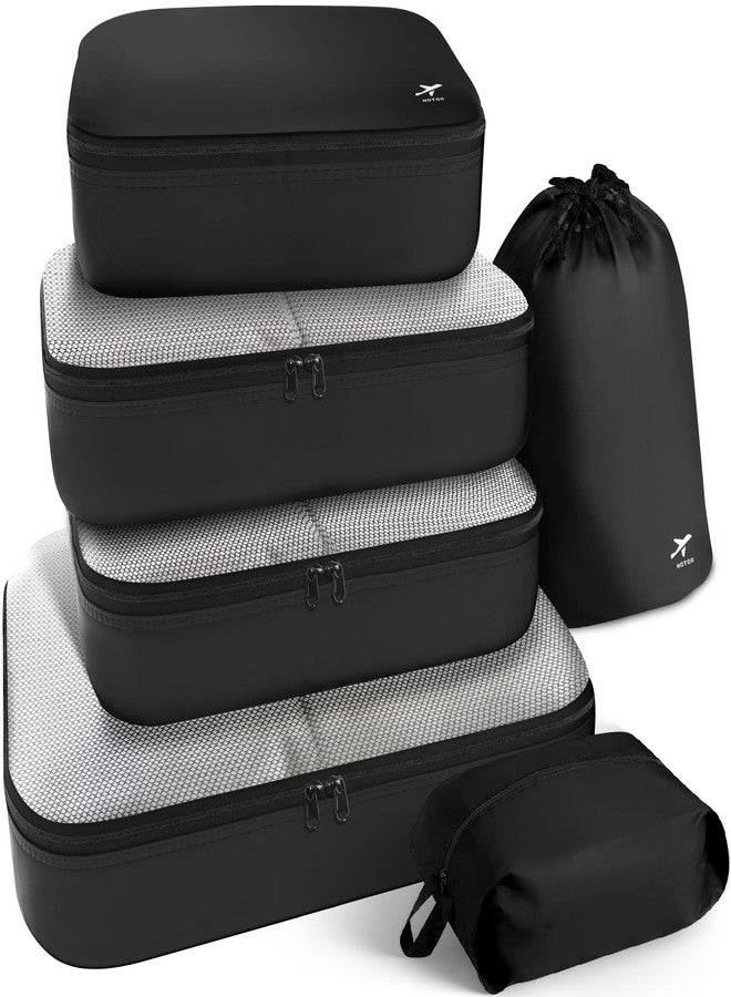 HOTOR Packing Cubes for Suitcases - 6 Pieces, Light Packing Cubes for Travel, Premium Suitcase Organizer Bags Set, Space-Saving Luggage Organizers, Travel Accessories and Essentials, Black - Image 1