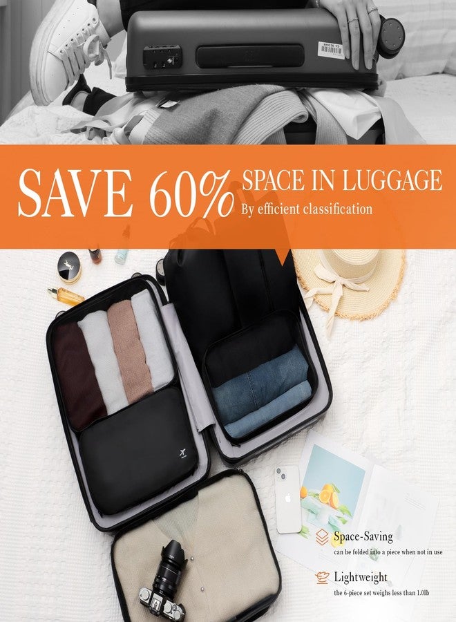 HOTOR Packing Cubes for Suitcases - 6 Pieces, Light Packing Cubes for Travel, Premium Suitcase Organizer Bags Set, Space-Saving Luggage Organizers, Travel Accessories and Essentials, Black - Image 4