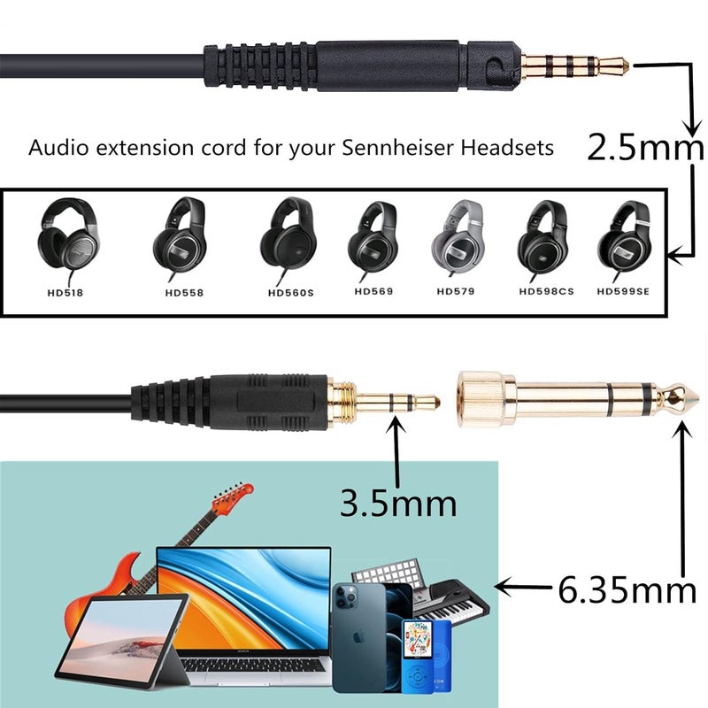 Saipomor HD598 Coiled Cable with Lock Connector Replacement 1/8" and 1/4" to 2.5mm Male AUX Extension Cords Compatible with SENNHEISER HD518 HD558 HD598 HD569 HD579 HD599 HD598 SE Headphones - Image 3