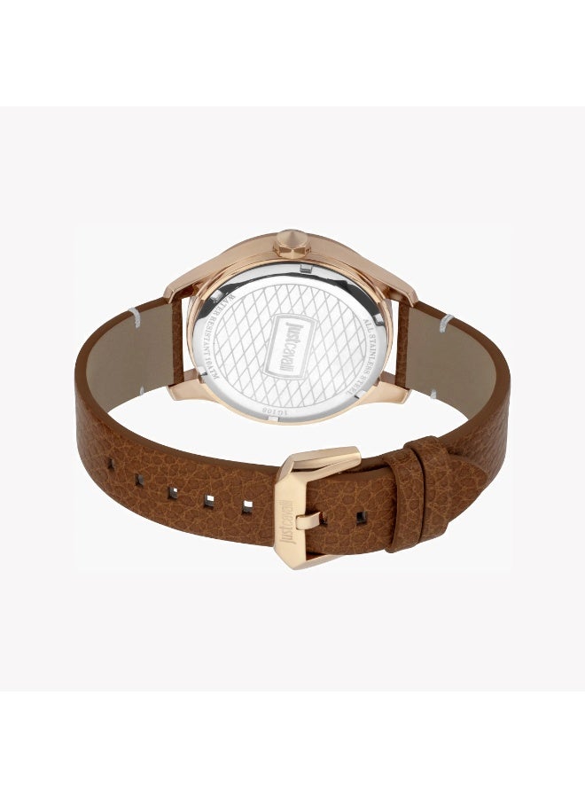 جاست كافالي ساعة Just Cavalli الرجالية موديل JC1G108L0045 بتصميم أنيق باللون الروز جولد مع سوار من الجلد البني، تجمع بين الفخامة والطابع الكلاسيكي. - Image 3