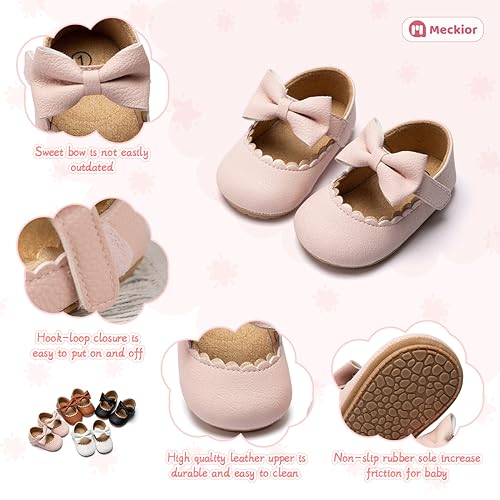 Meckior Infant Baby Girls Bowknot Mary Jane Flats Shoes Toddler Princess Wedding Dress Shoe Newborn Soft Rubber Sole Crib Sneaker Shoes - Image 5