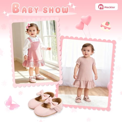 Meckior Infant Baby Girls Bowknot Mary Jane Flats Shoes Toddler Princess Wedding Dress Shoe Newborn Soft Rubber Sole Crib Sneaker Shoes - Image 2