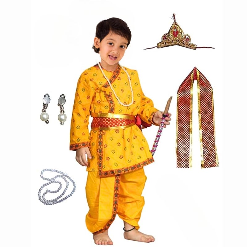 Storio Cotton Krishna ji Kanha Costume for Kids, Baby Krishna Dress for Janmashtami, Kanha Dress, Krishnaleela Costume, Infant Bal Gopal, Krishna Fancy Dress for Boys and Girls - For Ages 4 Years - Image 1