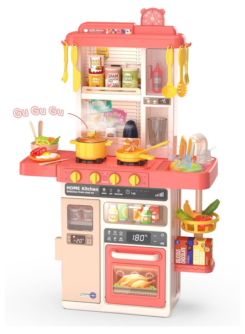 50PCS Kids Kitchen Play Set – Pink Pretend Cooking Toys with Realistic Sounds  Lights, Educational Kitchen Role Play Toy for Girls  Boys Ages 3–12, Ideal Birthday Gift for Home  Indoor Fun - Image 2