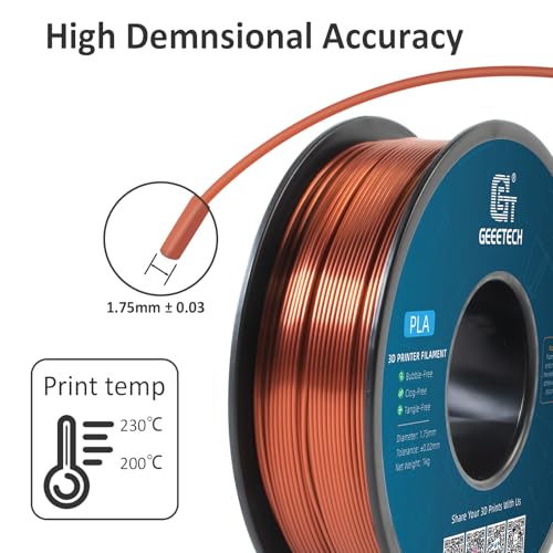 Geeetech Silk PLA Filament 1.75mm for 3D Printer, Metal-Like Shiny 3D Filament 1kg (2.2lbs) 1 Spool, Dimensional Accuracy +/- 0.02 mm, Metallic Copper Silk Filament - Image 4