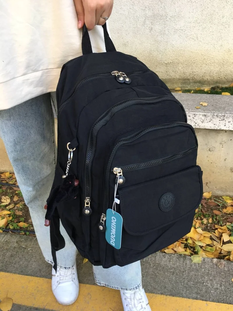 Duomino Fcstore Crinkle Fabric Waterproof Large Size Black Crinkle Backpack/laptop Travel School