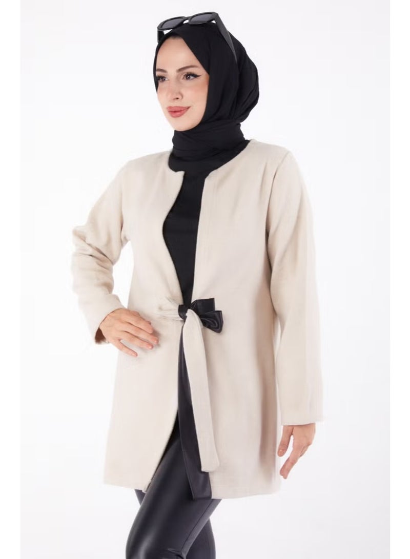 Tofisa Plain Medium Women's Beige Cashmere Jacket - 13286 - Image 2