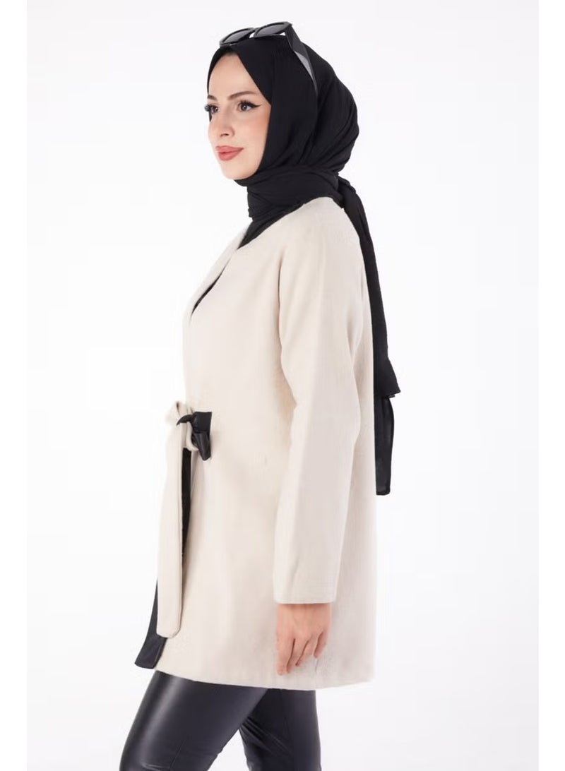 Tofisa Plain Medium Women's Beige Cashmere Jacket - 13286 - Image 4