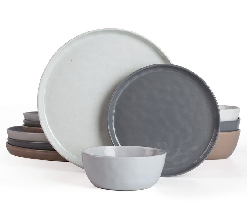 Famiware Mars Plates and Bowls Set 12 Pieces Dinnerware Sets Dishes Set for 4 Multicolor