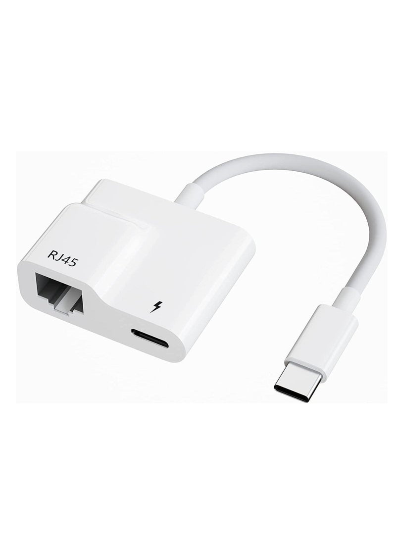 Captaintech USB C to Ethernet Adapter 2 in 1 USB C to RJ45 Adapter with 60W PD Type-C Charge Port Supports 10/100Mbps Ethernet Network Compatible for Android iPad Pro Mac Galaxy and More USB C Devices - Image 1