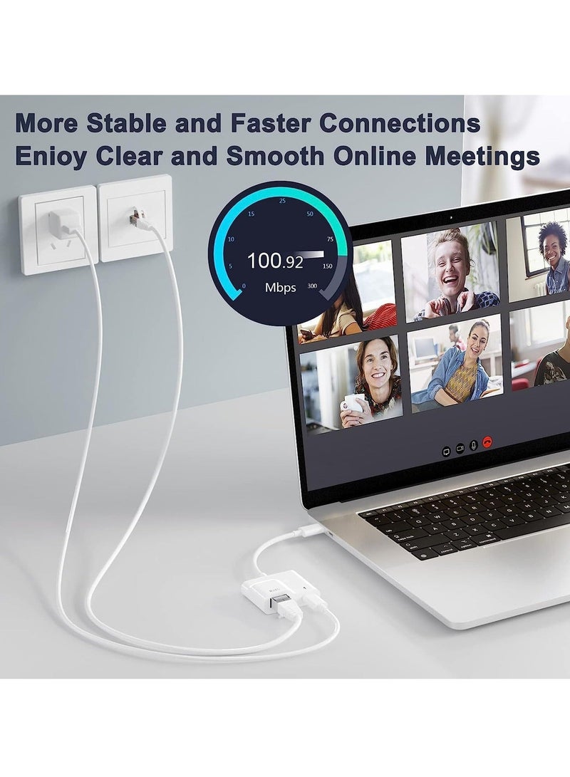 Captaintech USB C to Ethernet Adapter 2 in 1 USB C to RJ45 Adapter with 60W PD Type-C Charge Port Supports 10/100Mbps Ethernet Network Compatible for Android iPad Pro Mac Galaxy and More USB C Devices - Image 4