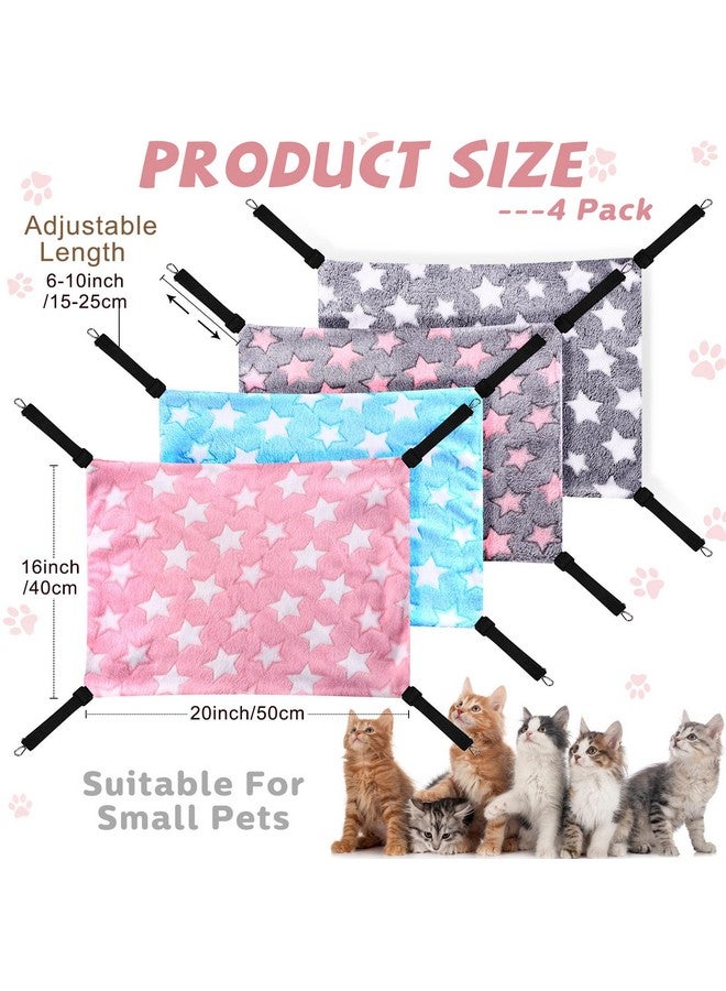 Geelin 4 Pcs Reversible Cat Hanging Hammock Soft Breathable Pet Cage Hammock with Adjustable Straps and Metal Hooks Double Sided Hanging Bed for Cats Small Dogs Rabbits(16 x 20 Inch, Large Star) - Image 2