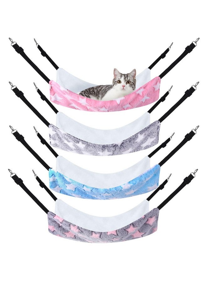 Geelin 4 Pcs Reversible Cat Hanging Hammock Soft Breathable Pet Cage Hammock with Adjustable Straps and Metal Hooks Double Sided Hanging Bed for Cats Small Dogs Rabbits(16 x 20 Inch, Large Star) - Image 1