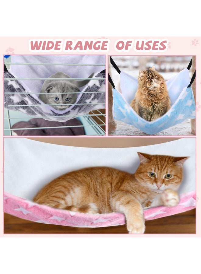 Geelin 4 Pcs Reversible Cat Hanging Hammock Soft Breathable Pet Cage Hammock with Adjustable Straps and Metal Hooks Double Sided Hanging Bed for Cats Small Dogs Rabbits(16 x 20 Inch, Large Star) - Image 4