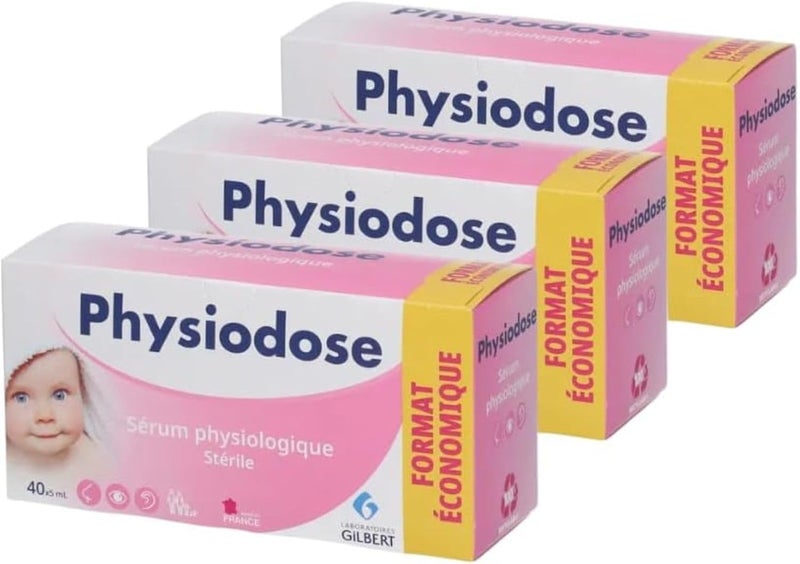 PHYSIODOSE Saline Solution Baby Pack of 3 Boxes with 40 SingleDose Vials of 5 ml Sterile Normal Saline for Baby Nasal Drops Eyes and Wound Cleansing
