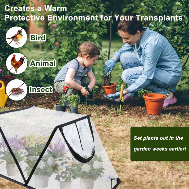 Mofuiry Garden Row Accelerator Plants Cover, Foldable Raised Garden Bed Cover with Zipper Door Waterproof Small Greenhouse Plant Cage Guard Protector for Vegetable Flower Fruits from Animals,31Ã—13Ã—14In - Image 4