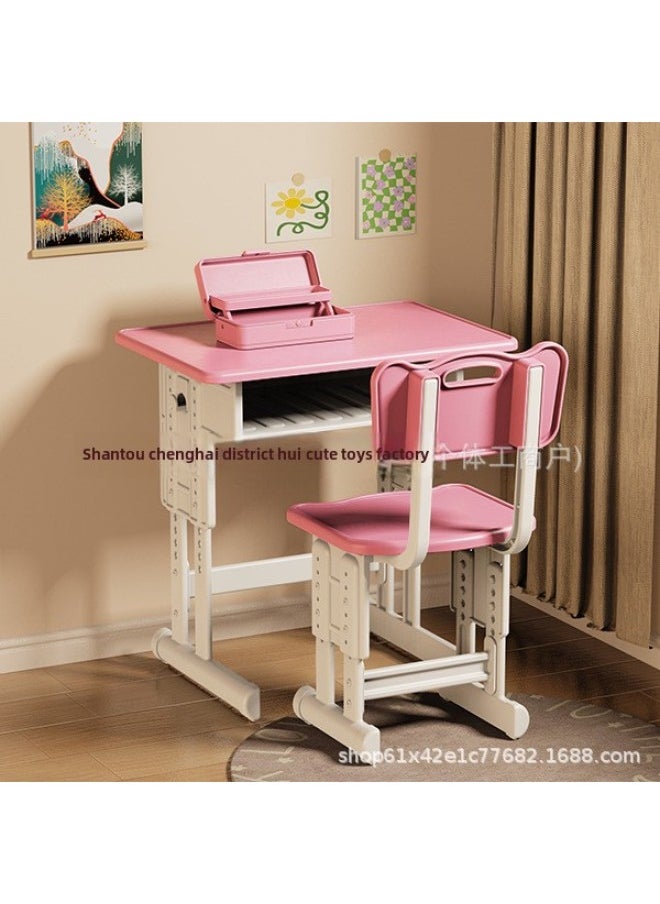 Mini Small Desk Desk Miniature Food Play Simulation Small Book Textbook Stationery Pencil Box Study Table-Color:Desktop + Chair + Pen Box (pink)  - Image 1