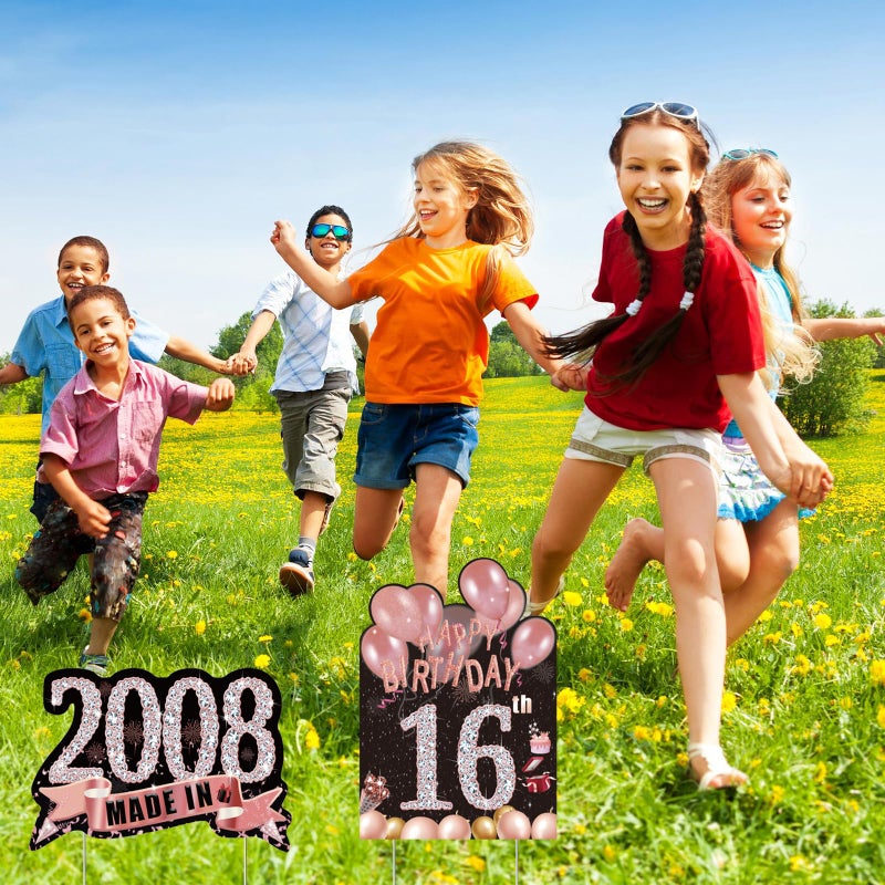 Zeptrix 2Pcs Birthday Yard Signs Sweet 16Th Party Decorations For Girls Happy 16 Birthday Yard Sign Made In 2008 Lawn Signs Party Supplies With Stakes Weatherproof Outdoor Sixteen Years Old Birthday Decor - Image 5