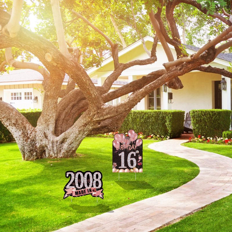 Zeptrix 2Pcs Birthday Yard Signs Sweet 16Th Party Decorations For Girls Happy 16 Birthday Yard Sign Made In 2008 Lawn Signs Party Supplies With Stakes Weatherproof Outdoor Sixteen Years Old Birthday Decor - Image 4