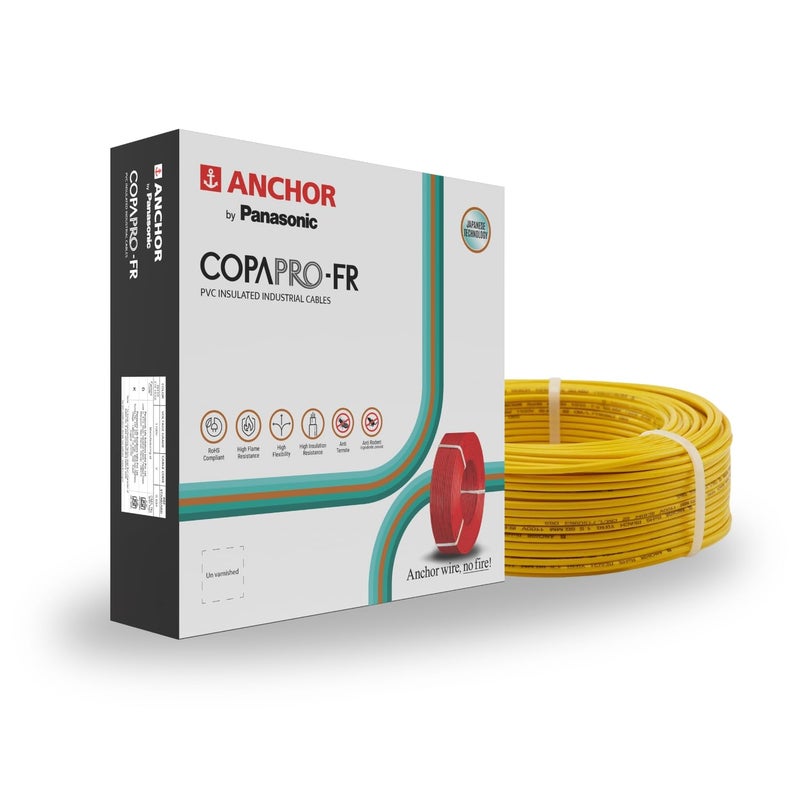 Anchor Anchor by Panasonic 1 mm COPAPro FR Electrical Wire 90 Meter Fire Resistant Single Core PVC insulated Pure Copper Wire Anti Rodent Anti Termite Flexible Wire for Connections YELLOW 96138YW  - Image 1