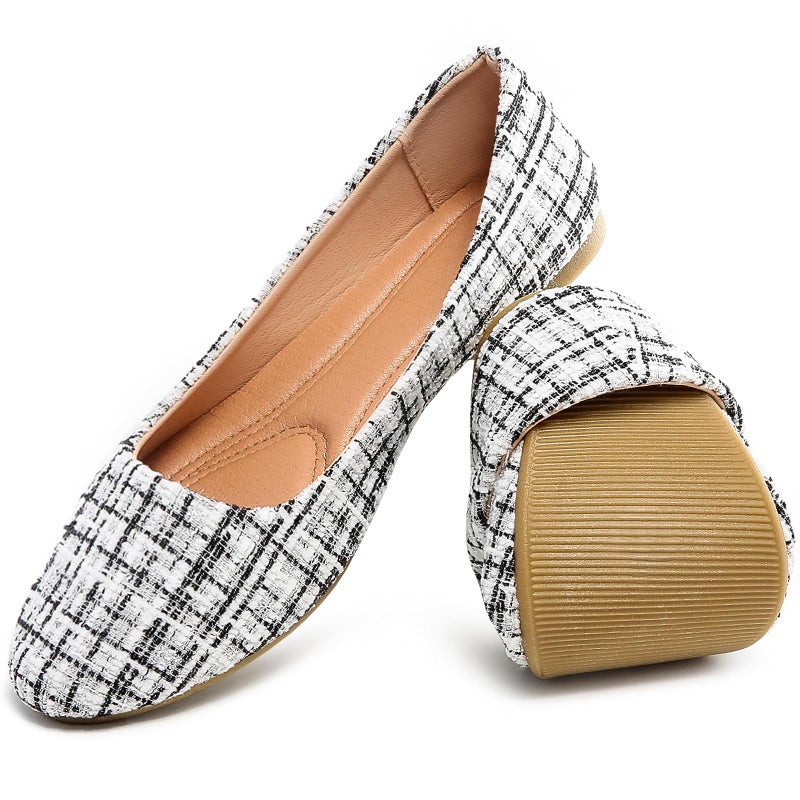 HEAWISH Womenâ€™s Round Toe Flats Shoes Ballet Flats Dressy Comfortable White Green Flats for Women(White, US7) - Image 1