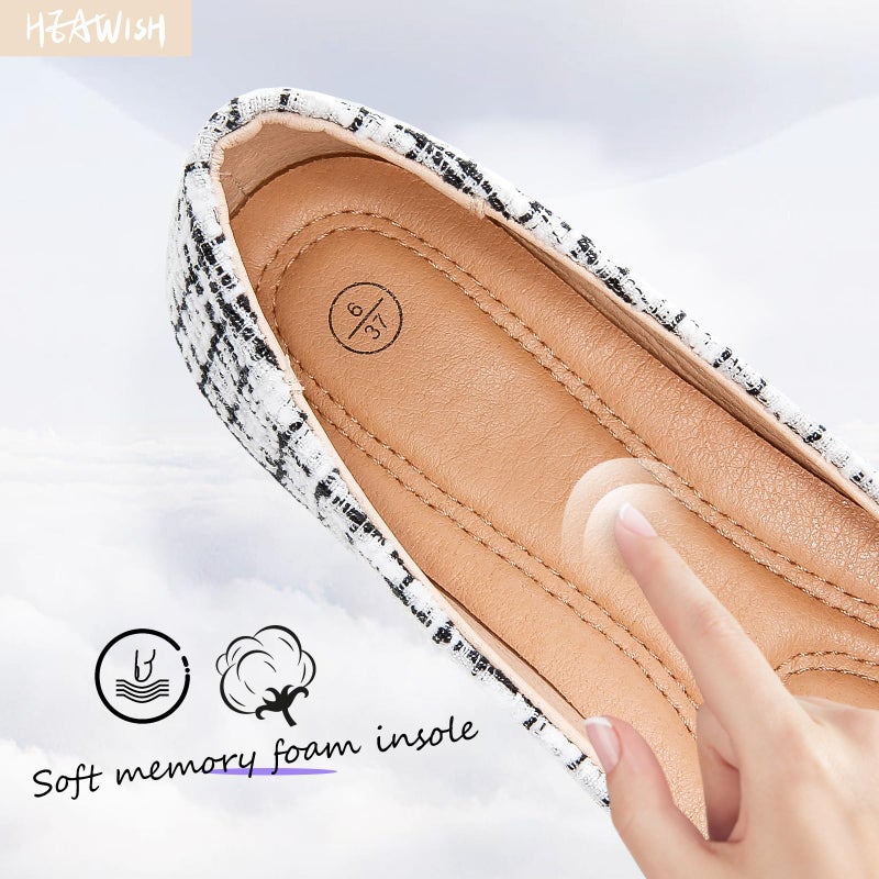 HEAWISH Womenâ€™s Round Toe Flats Shoes Ballet Flats Dressy Comfortable White Green Flats for Women(White, US7) - Image 4