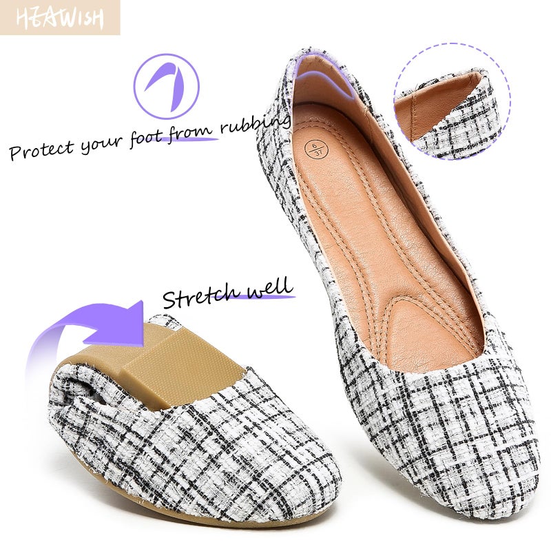 HEAWISH Womenâ€™s Round Toe Flats Shoes Ballet Flats Dressy Comfortable White Green Flats for Women(White, US7) - Image 5