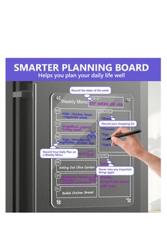 SYOSI Acrylic Magnetic Dry Erase Board Weekly Calendar for Fridge - 16"x12" Clear Weekly Meal Planner Magnetic Board, Reusable Planning Whiteboard Workout Board Meal Planner Magnetic Includes 6 Markers  - Image 3