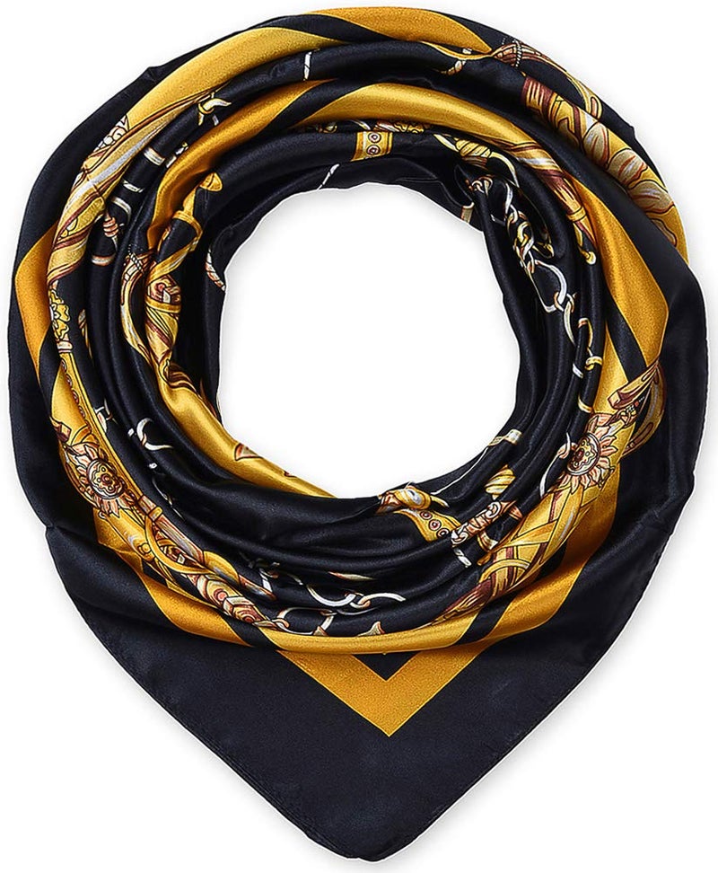 corciova Large Square Satin Silk Lightweight Scarf Hair Wrap Women Black Chain Headband Sleeping at Night Fashion Headscarf - Image 1