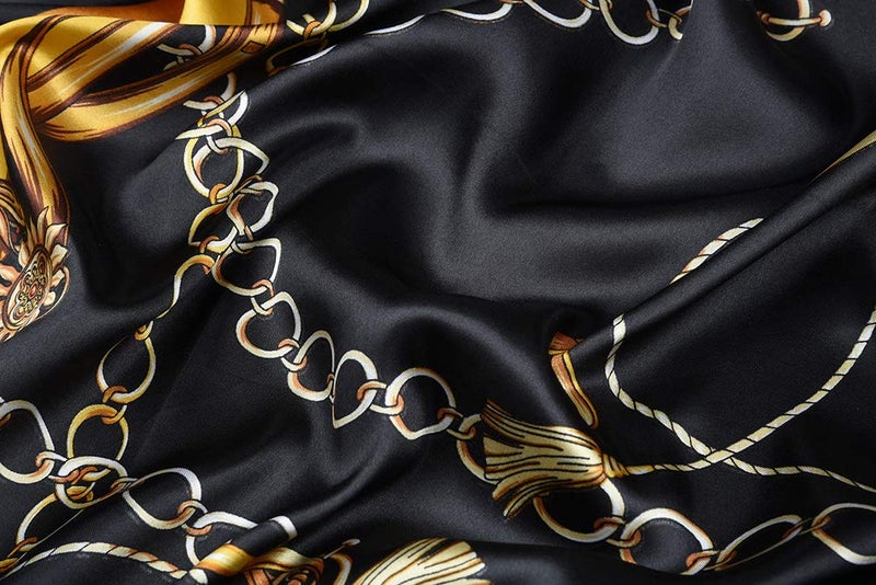 corciova Large Square Satin Silk Lightweight Scarf Hair Wrap Women Black Chain Headband Sleeping at Night Fashion Headscarf - Image 3