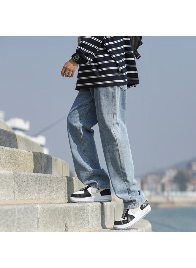 Swamp Area American Vintage Loose Straight Men's Spring Autumn Washed Denim Casual Versatile Pants K882 Medium Blue L - Image 5