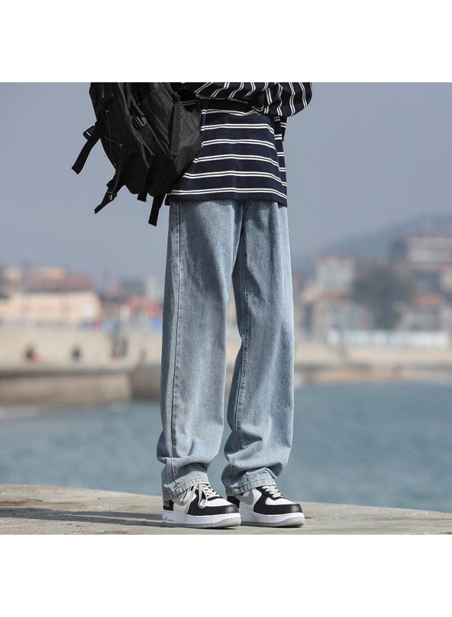 Swamp Area American Vintage Loose Straight Men's Spring Autumn Washed Denim Casual Versatile Pants K882 Medium Blue L - Image 1