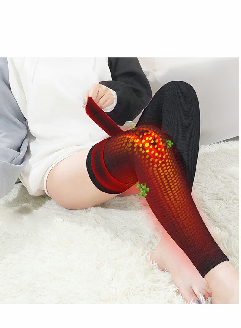 Excefore Self Heating Wormwood Knee Brace Long Compression Sleeve for Women Men Thermal Cotton Leg Warmer Pads Cold Protector, Heated Massager Wrap Arthritis Joint Pain Relief, L  - Image 5