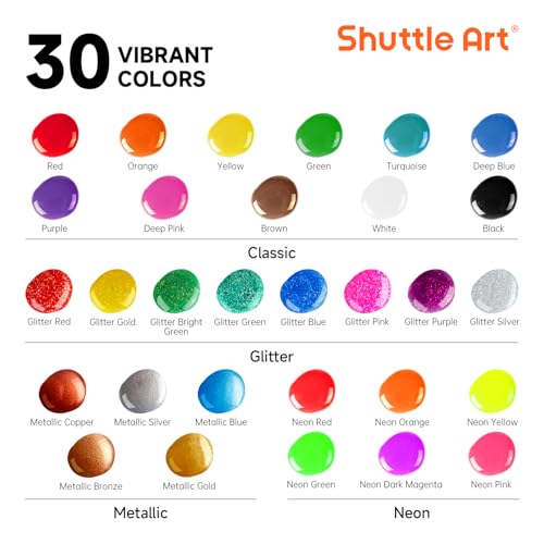 Shuttle Art Tempera Paint 30 Colors 2 fl oz Washable Paint for Kids with Glitter Metallic Neon Colors Nontoxic Finger Painting for Toddlers - Image 5