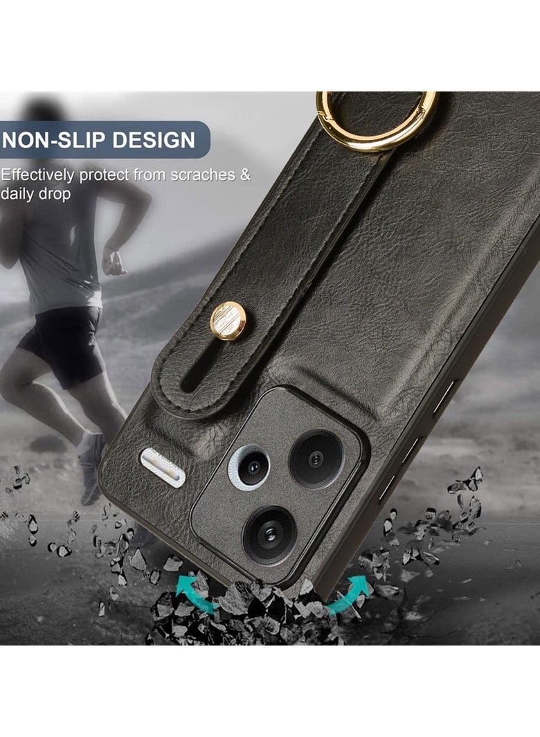 عام لحافظة هاتف Redmi Note 13 Pro Plus 5G، تصميم بسيط بمعصم من جلد البقر للجزء الخلفي للهاتف، متوافقة مع Redmi Note 13 Pro Plus - Image 3