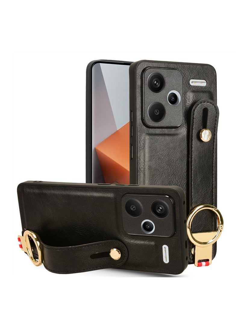 عام لحافظة هاتف Redmi Note 13 Pro Plus 5G، تصميم بسيط بمعصم من جلد البقر للجزء الخلفي للهاتف، متوافقة مع Redmi Note 13 Pro Plus - Image 1