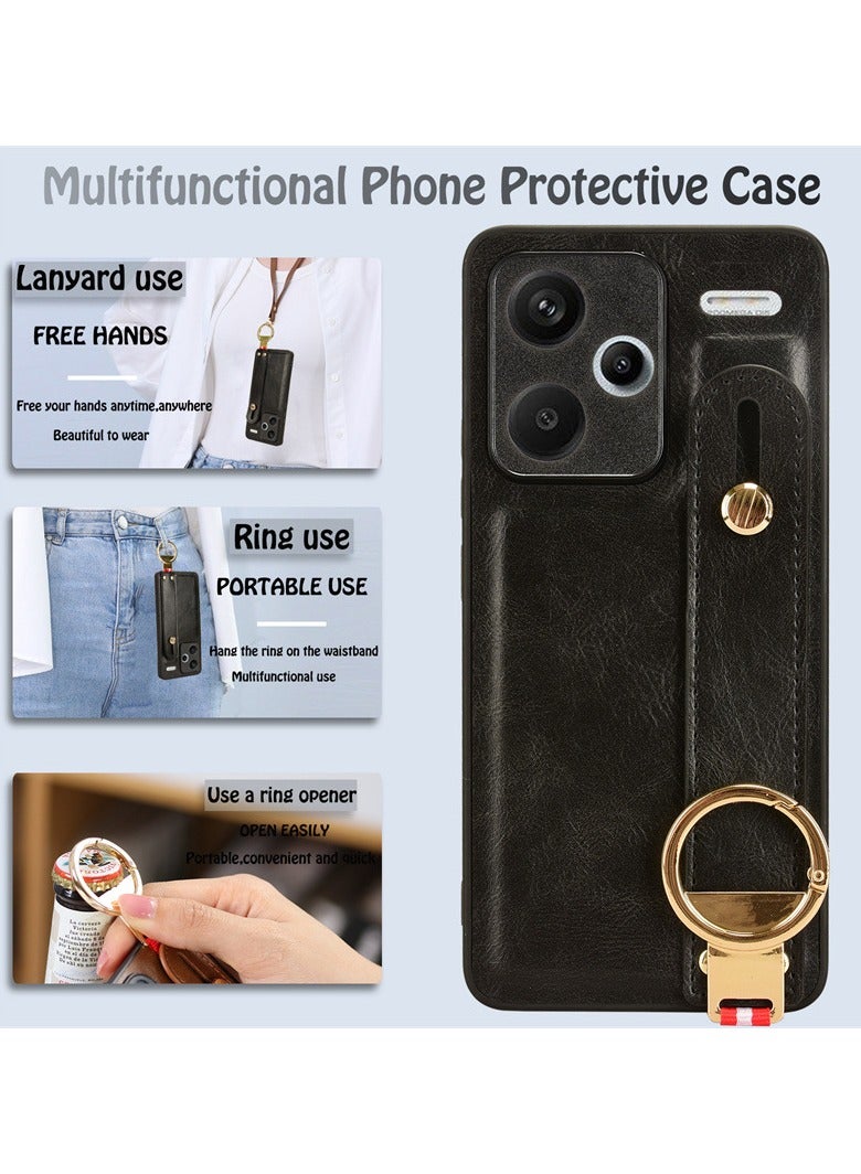 عام لحافظة هاتف Redmi Note 13 Pro Plus 5G، تصميم بسيط بمعصم من جلد البقر للجزء الخلفي للهاتف، متوافقة مع Redmi Note 13 Pro Plus - Image 2