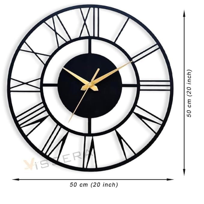 Vissera Silent Wall Clock for Bedroom | Decorative Metal Wall Watch for Living Room | Antique Designer Big Size Roman Number Modern Hanging Clock for Home Décor, Dining, Drawing, Wall Decoration Items - Image 4