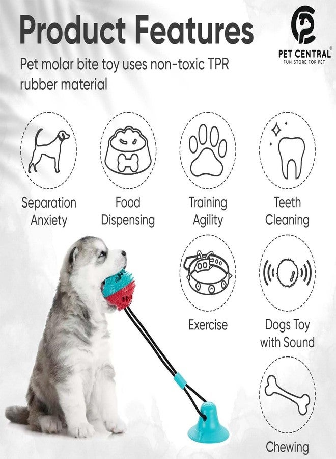 Pet Central Interactive Dog Toys - Suction Cup Dog Chew Toy for Aggressive Chewers - Treat Dispensing Squeaky Toy for Stimulation and Self-Playing - Tug of War Rope with Teeth Cleaning Ball - Image 2