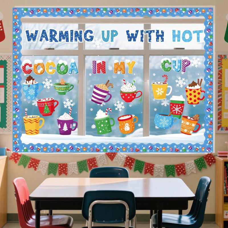 Funrous 52 Pcs Winter Bulletin Board Set Hot Cocoa Classroom Decor Winter Bulletin Boards Warming up with Hot Cocoa Latte Snowflake Cutouts for Christmas Holiday Party School Classroom Home Wall Decor - Image 4