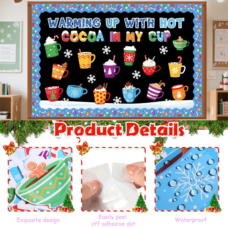 Funrous 52 Pcs Winter Bulletin Board Set Hot Cocoa Classroom Decor Winter Bulletin Boards Warming up with Hot Cocoa Latte Snowflake Cutouts for Christmas Holiday Party School Classroom Home Wall Decor - Image 3