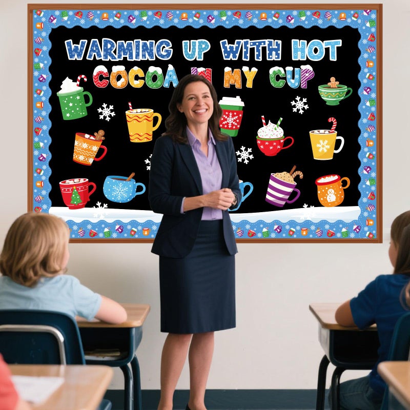 Funrous 52 Pcs Winter Bulletin Board Set Hot Cocoa Classroom Decor Winter Bulletin Boards Warming up with Hot Cocoa Latte Snowflake Cutouts for Christmas Holiday Party School Classroom Home Wall Decor - Image 5