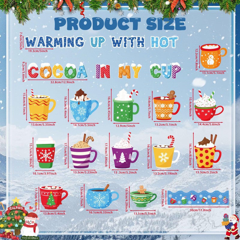 Funrous 52 Pcs Winter Bulletin Board Set Hot Cocoa Classroom Decor Winter Bulletin Boards Warming up with Hot Cocoa Latte Snowflake Cutouts for Christmas Holiday Party School Classroom Home Wall Decor - Image 2