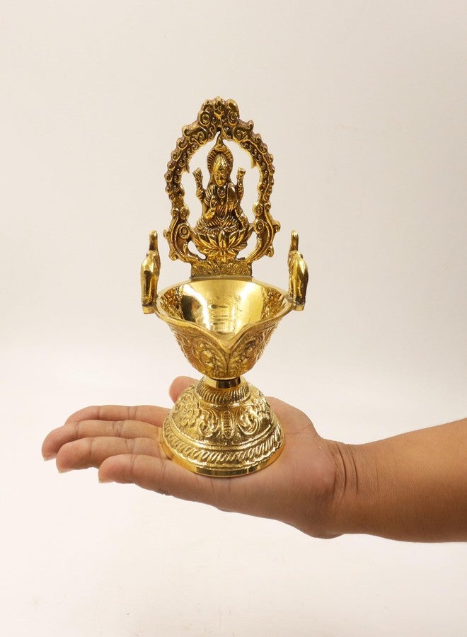 Spillbox النحاس التقليدي Gajalakshmi Diya لمصباح زيت Puja Deepam للمنزل | معبد ديفي ما | إلهة الثروة والرخاء الهندوسية [ث: 390 جم] - نامة جاجالاكشمي ضياء - Image 3