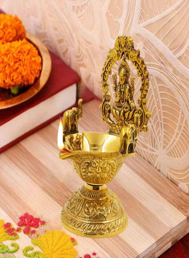 Spillbox النحاس التقليدي Gajalakshmi Diya لمصباح زيت Puja Deepam للمنزل | معبد ديفي ما | إلهة الثروة والرخاء الهندوسية [ث: 390 جم] - نامة جاجالاكشمي ضياء - Image 2