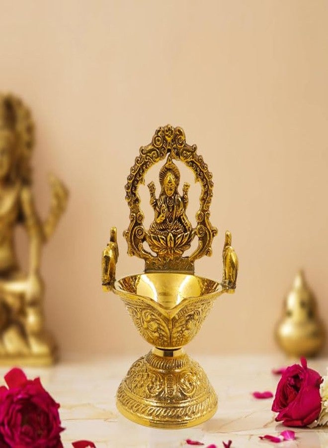 Spillbox النحاس التقليدي Gajalakshmi Diya لمصباح زيت Puja Deepam للمنزل | معبد ديفي ما | إلهة الثروة والرخاء الهندوسية [ث: 390 جم] - نامة جاجالاكشمي ضياء - Image 1