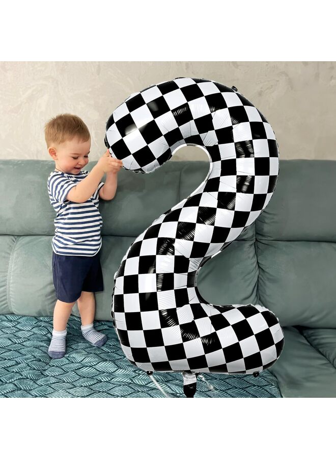40 Inch Checkered Number Balloon, Black and White Race Car Foil Balloon with Self-Sealing Valve, Helium Optional Large Number Balloon for Birthday, Racing Theme Party Decorations (3) - Image 4