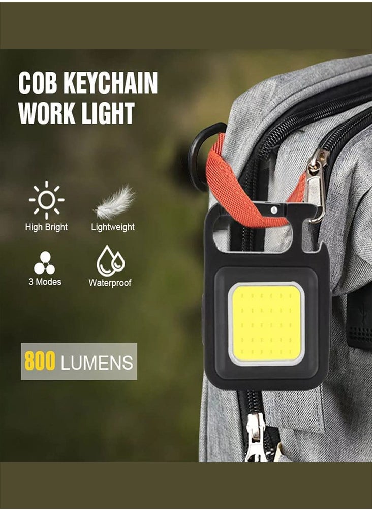 Generic - Mini LED Flashlight 800 Lumens COB Rechargeable Keychain Mini Flashlight 4 Light Modes  Portable Pocket Light with Folding Bracket Bottle Opener & Magnet Base for Fishing-Walking-Camping(Pack of 2Pcs) - Image 1